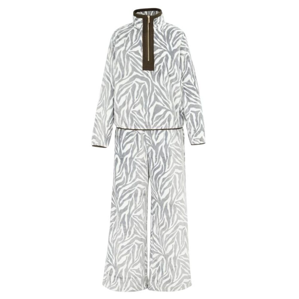 Biba Womens/Ladies Zebra Print Fleece Funnel Neck Loungewear Set / White/Black